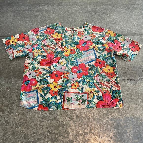 Vintage SILK Robbie Bee Postcard Tropical Floral Shirt Womens M/L Aloha Relaxed - Picture 5 of 8